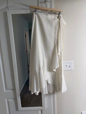 Mango Ivory Asymmetrical Wrap Midi Skirt